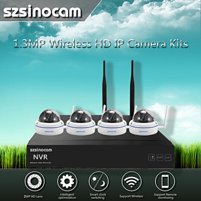 Metal Dome 4CH 960P 1.3MP WIFI NVR Kits,No Need To Set, You Can  The Image,Support Mobile phone P2P.  