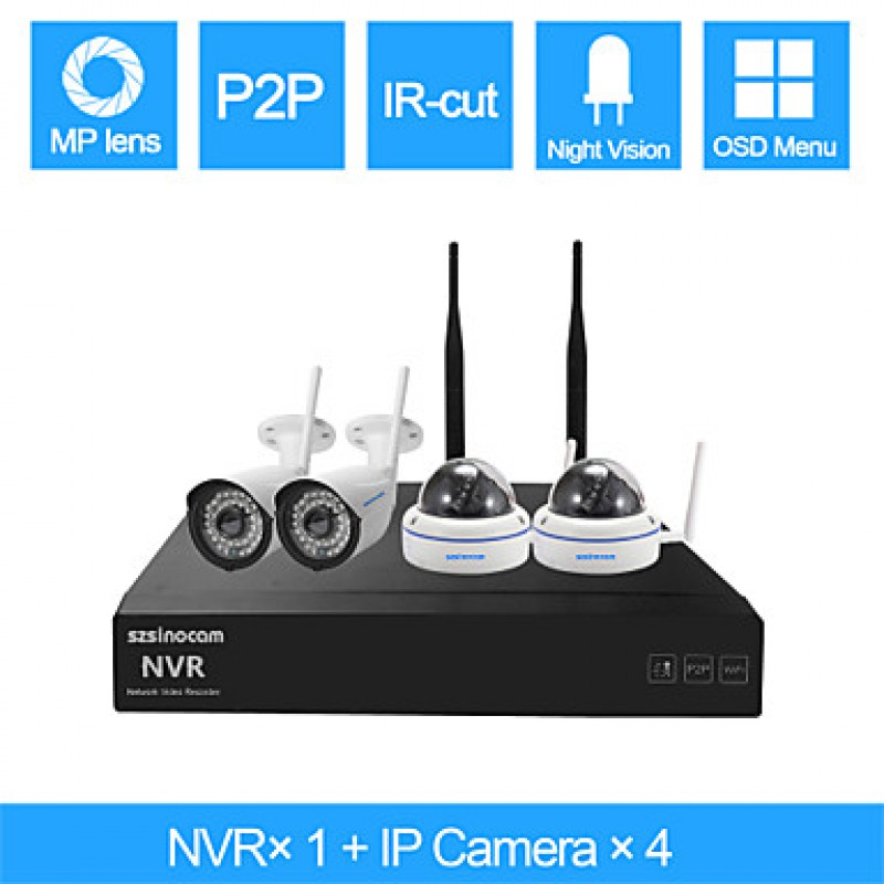 4CH 960P 1.3MP Waterproof WIFI NVR Kits,No Need To Set, You Can  The Image,Support Mobile phone P2P.  