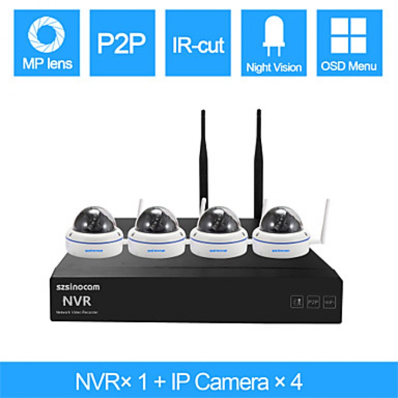 Metal Dome 4CH 960P 1.3MP WIFI NVR Kits,No Need To Set, You Can  The Image,Support Mobile phone P2P.  