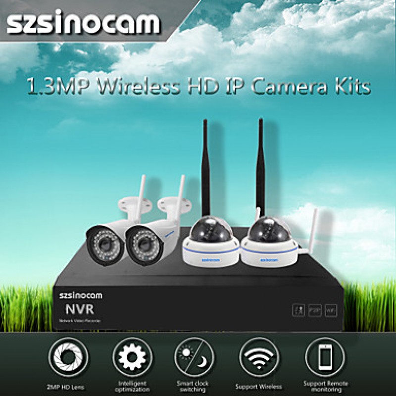 4CH 960P 1.3MP Waterproof WIFI NVR Kits,No Need To Set, You Can  The Image,Support Mobile phone P2P.  