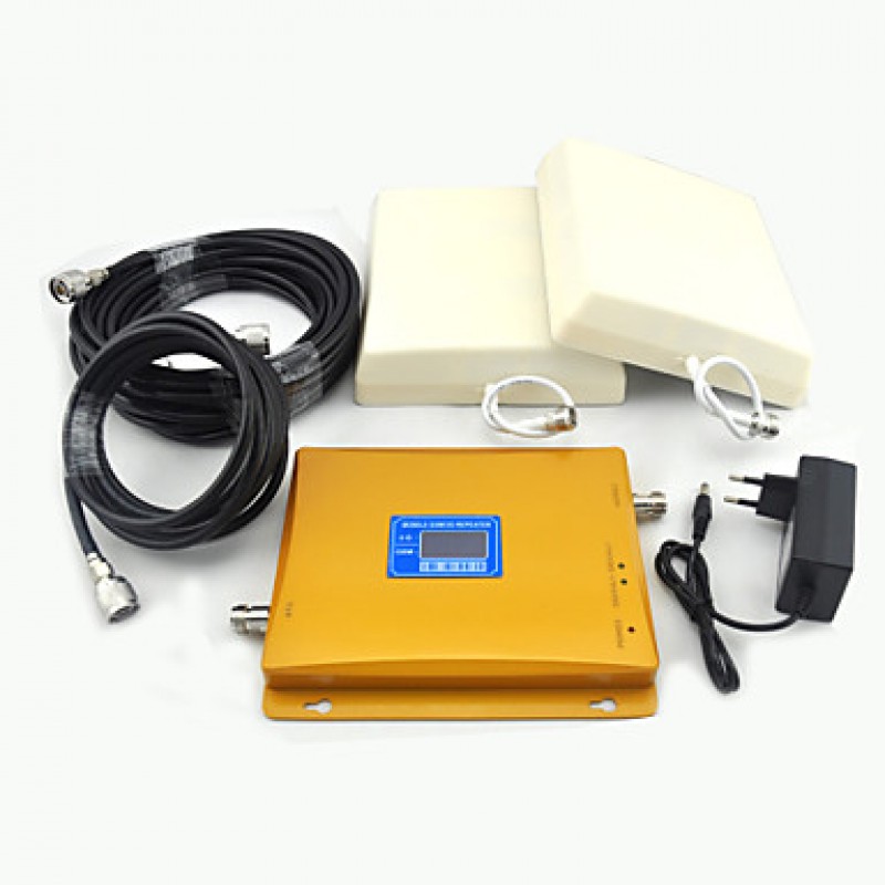 LCD Display 3G W-CDMA 2100mhz UMTS 2G GSM 900mhz Signal Booster Cell Phone Signal Repeater with Panel Antenna