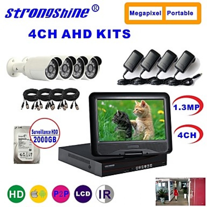 AHD Camera with 960P/Infrared/Waterproof and 4CH AHD DVR with 10.1 Inch LCD/2TB Surveillance HDD  Kits  