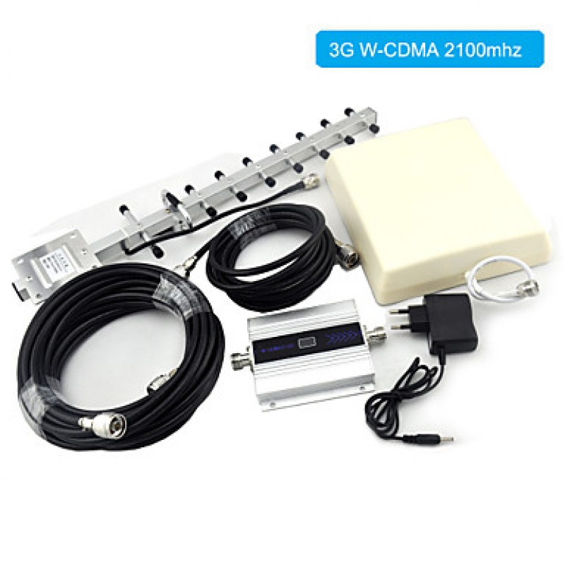 Mini W-CDMA Signal Booster 3G 2100mhz Mobile Phone Signal Repeater with Panel Antenna / Yagi Antenna / LCD Display